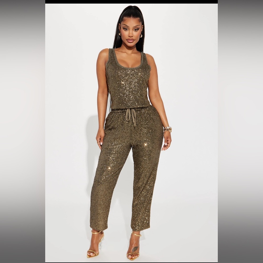Fashion nova sequin jumpsuit size S